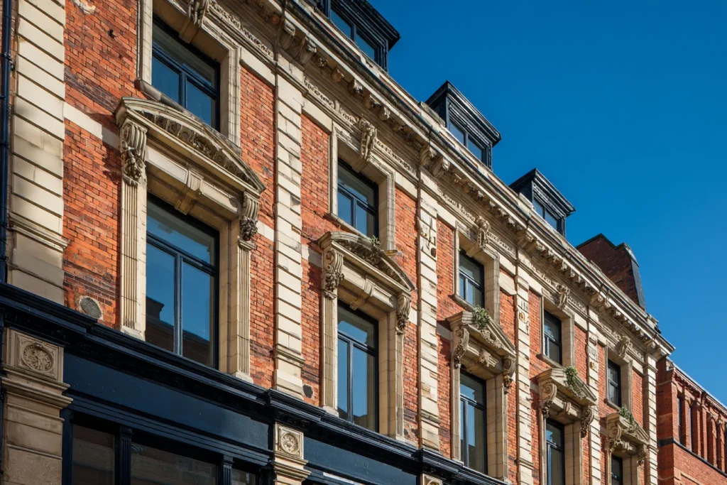 Restored listed building with period architecture details.
